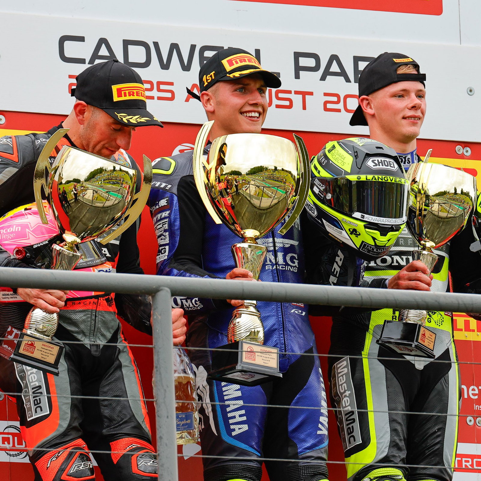 Race one Podium, Ryde, Jackson, Nesbitt, 2024, British Superbikes, BSB, Cadwell Park